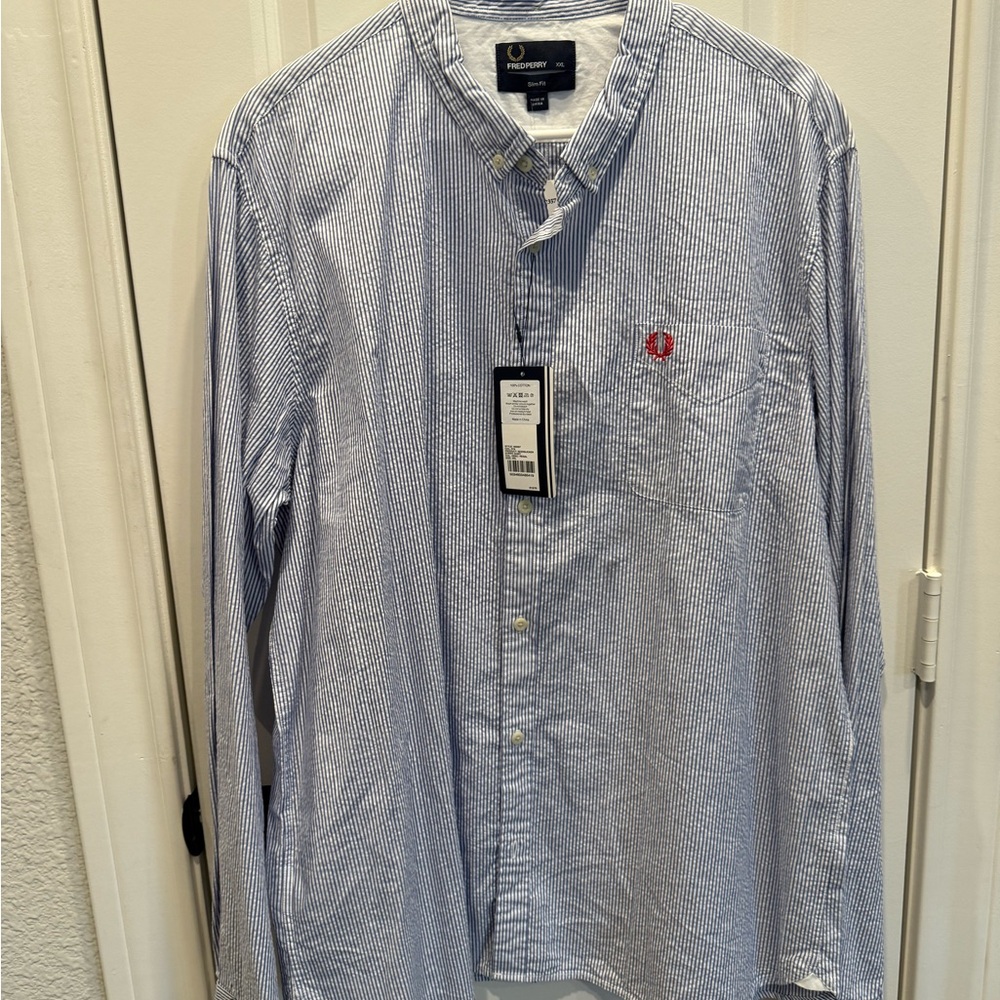 Fred Perry White and Blue Pinstripe Men's Shirt